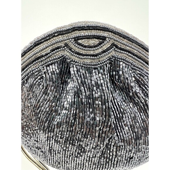 Vintage Neiman Marcus Beaded Clamshell Purse Satin Evening Bag 20s Gatsby Party - Picture 6 of 15